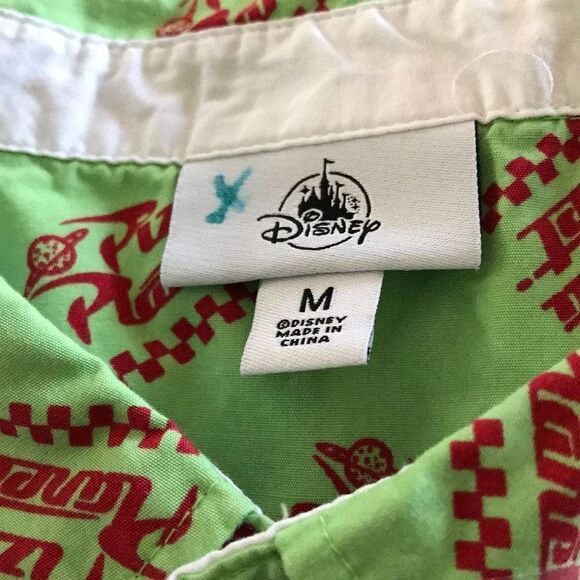 Disney Pizza Planet Toy Story green camp shirt Size Medium button down Mens - Picture 3 of 5